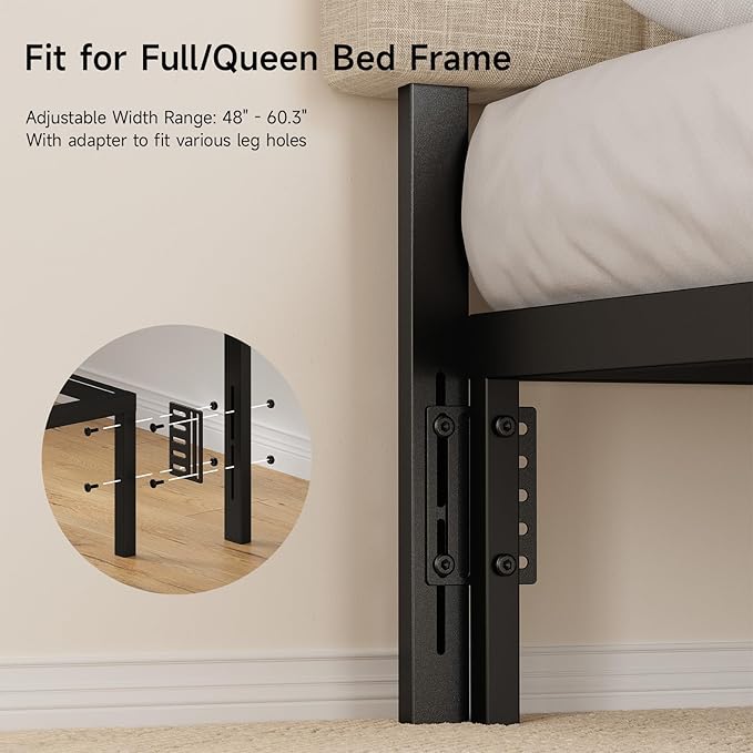 Headboard for Full/Queen Size with LED Light, Upholstered Bed HeadBoard with Storage, Linen Fabric Head Board with Vertical Channel Design, Height Adjustable, Easy to Assemble, Beige