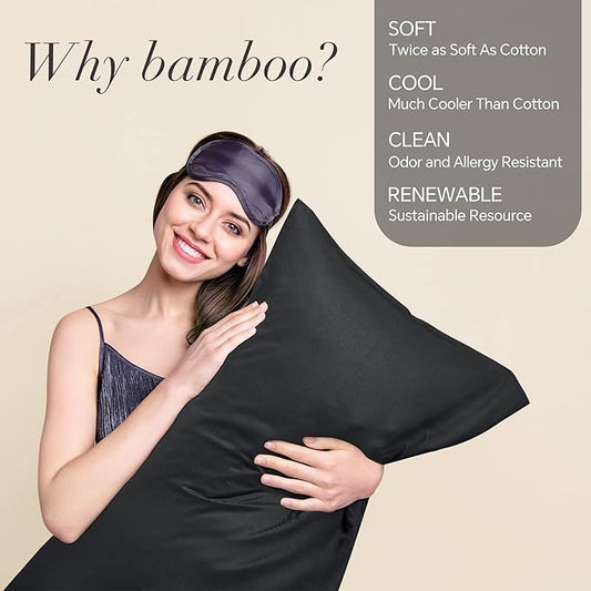 BEDELITE Pillow Cases Standard Size Set of 2, Rayon Derived from Bamboo, Cooling Pillow Cases for Hot Sleepers & Night Sweats, Breathable and Silky Soft Envelope Pillowcases(Black, 20"x26")