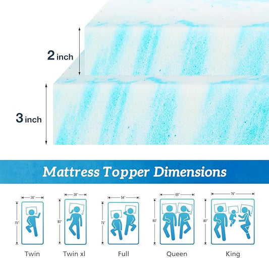 Sweetcrispy Memory Foam Mattress Topper King, 2 Inch Thick Gel Infused Cooling Toppers Pad for King Size Bed, Sleeper Sofa, RV, Camper, CertiPUR US Certified, Ventilated and Breathable