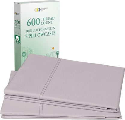 Luxuriously Soft Premium 600 Thread Count, 100% Cotton Set of 2 Cases, Crisp King Size Pillow Covers Set of 2, Fits King Pillows (Lavender)