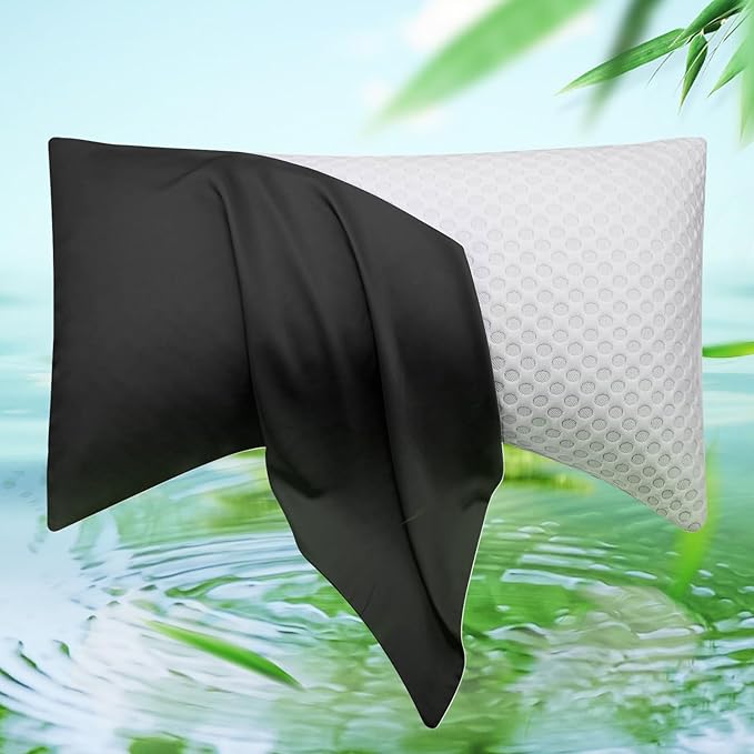 Cooling Side Sleeper Pillow Cases - Curved Rayon Derived from Bamboo Pillowcase Cover - Breathable Cool Silky Soft Pillowcase for Hot Sleepers Hair and Skin, King Size 1 Piece, 20 * 36 Inches Black