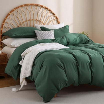 JSD Hunter Green Duvet Cover Set Queen Size, 3 Piece Duvet Cover with Pillow Shams, Soft Brushed Microfiber Zipper Closure, Comforter Not Included