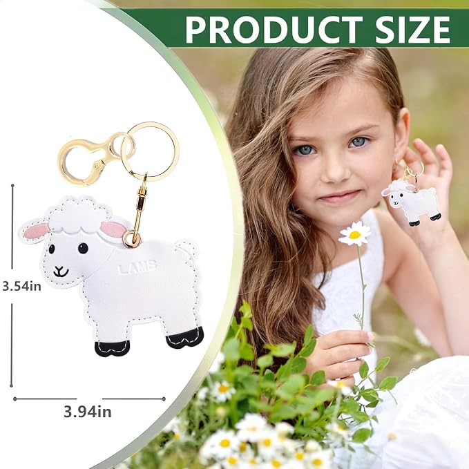 Leather Keychain Holder Case Compatible with AirTag,Cute Protective Cover with Keyring,Anti-Scratch Finder GPS Tracker Case for Wallet Keys,bag,pets,Backpack(White Lamb)