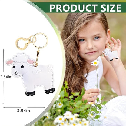 Leather Keychain Holder Case Compatible with AirTag,Cute Protective Cover with Keyring,Anti-Scratch Finder GPS Tracker Case for Wallet Keys,bag,pets,Backpack(White Lamb)