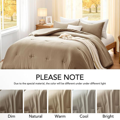 Full Comforter Sets Taupebrown,3PCS Soft Lightweight Breathable Bedding Comforter Sets for All Season, Full Size(82''×86'' Comforter & 2 Pillowcases)