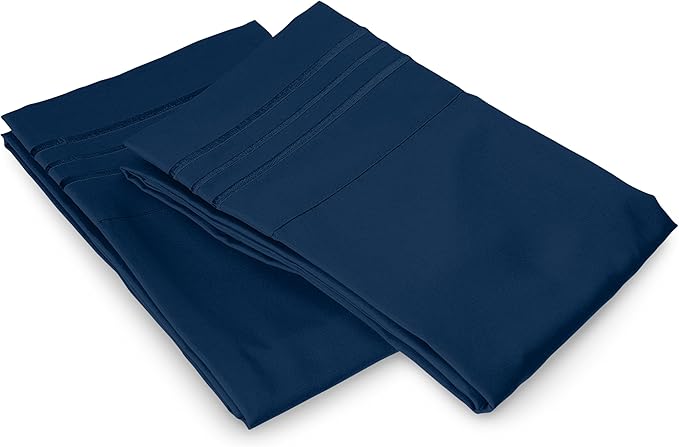 Elegant Comfort Luxury Ultra-Soft 2-Piece Pillowcase Set - 1500 Premium Hotel Quality Microfiber Double Brushed - Wrinkle Resistant, King Size, Navy Blue
