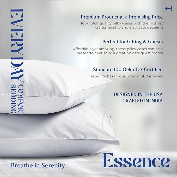 Mayfair Linen 100% Organic Cotton King Size Pillow Cases Set of 2 - Soft Hotel Quality Covers for King Size Pillows (Light Grey), Authentic GOTS Certified, Crisp, Cooling Percale Cotton Pillowcases