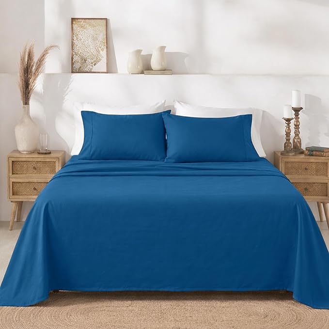 California Design Den Twin Sheets Set - 400 Thread Count Sateen, Natural 100% Cotton Bed Sheets, Deep Pockets with All Around Elastic, Soft, Durable Bedding - Cobalt Blue