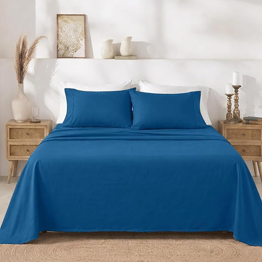 California Design Den Twin Sheets Set - 400 Thread Count Sateen, Natural 100% Cotton Bed Sheets, Deep Pockets with All Around Elastic, Soft, Durable Bedding - Cobalt Blue
