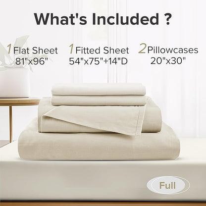 Comfort Spaces 100% Cotton Sheets Full, Breathable & Ultra Soft Cotton Sheets, Naturally Cool Cotton Bed Sheets with 14" Elastic Pocket Fits up to 16" Mattress, All Seasons Sheet Set, Cream 4 Piece