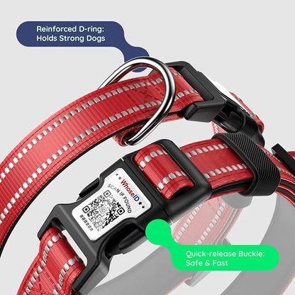 Airtag Dog Collar, Reflective Ultra-Durable Nylon Padded with QR Buckle & IP68 Waterproof Air Tag Holder Compatible for Apple AirTag, Comfortable for Small Medium Large Dogs (Red, XS)