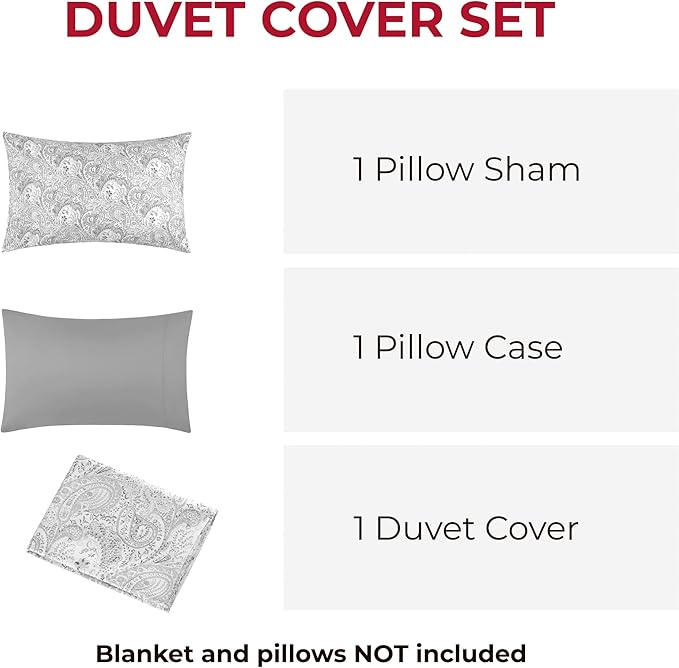 Mellanni Duvet Cover Set - 3 PC Iconic Collection Bedding Set - Hotel Luxury, Extra Soft & Cooling - Microfiber - Button Closure and Corner Ties (Twin, Paisley Gray)