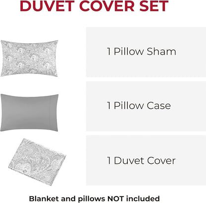 Mellanni Duvet Cover Set - 3 PC Iconic Collection Bedding Set - Hotel Luxury, Extra Soft & Cooling - Microfiber - Button Closure and Corner Ties (Twin, Paisley Gray)