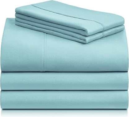 LuxClub 5 PC Split King Sheet Set, Breathable Luxury Bed Sheets, Deep Pockets 18" Eco Friendly Wrinkle Free Cooling Sheets Machine Washable Hotel Bedding Silky Soft - Aqua Split King