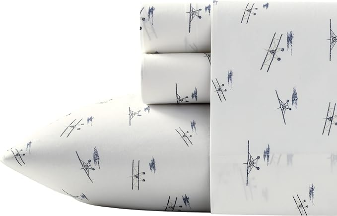 Eddie Bauer - Queen Sheets, Cotton Percale Bedding Set, Crisp & Cool Luxurious Bedding Set (Sea Planes Blue, Queen)