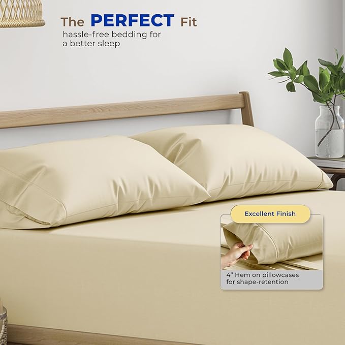 Thread Spread 100% Egyptian Cotton Pillow Cases Queen Size Set of 2 - Luxury 600 Series Bliss Collection Queen Pillow Cases (Sand), Soft Cooling Hotel Cotton Pillowcases, Sateen Finish