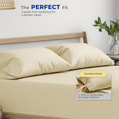 Thread Spread 100% Egyptian Cotton King Size Pillow Cases Set of 2 - Luxury 600 Series Bliss Collection Pillow Cases King Size (Sand), Soft Cooling Hotel Cotton Pillowcases, Sateen Finish