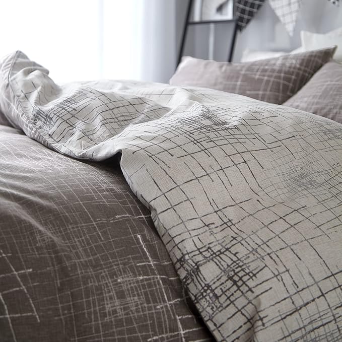 VM VOUGEMARKET King Duvet Cover Gray brown,Reversible Abstract Duvet Cover Set with Zipper,100% Cotton-Hotel Quality Modern Men/Women bedding Set-King,Artwork