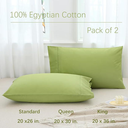 WINLIFE 100% Cotton Pillowcases Standard Size Set of 2 Pillowcases 20×26 inches, Soft and Breathable Pillow Case, Apple Green