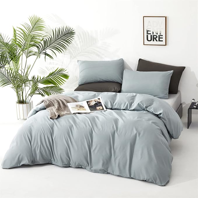 CLOTHKNOW Light Blue Comforter Set Full Size 3Pcs Dusty Blue Bedding Comforter Sets Soft Comforter with 2 x Pillow Cases Women Men Bedding Sets