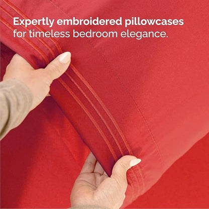 Cal King Size 4 Piece Sheet Set - Comfy Breathable & Cooling Bed Sheets Set - Hotel Luxury Bedding for Women, Men, Kids, Teens, Boys & Girls - Deep Pockets, Ultra-Soft, Wrinkle Free - Oeko-Tex - Red