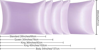 NTBAY 2 Pack Satin King Pillowcases for Hair and Skin, Luxurious and Silky Pillow Cases with Envelope Closure, 20x40 Inches, Light Purple