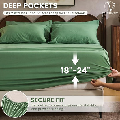 100% Linen Sheet Set Cal King Size Extra Deep Pocket Fits 18-24 Inch Mattress, Breathable & Soft, Smooth 4-Piece Set for Thick Mattresses Hotel Luxury Bedding（Cal King, Sage Green）