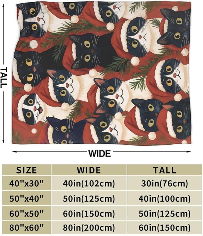 Christmas Cat Blanket Super Soft Warm Fluffy Fleece Flannel Animal Throw Blanket Cozy Fuzzy Plush Stuff Bedding Blankets Gifts for Women Kids Boys Girls Adults 80"X60"
