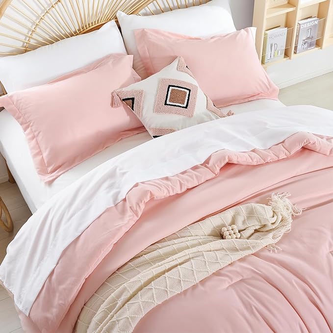 weigelia King Size Comforter Set 7 Pieces Blush Pink Comforter Set Soft Fluffy Bed in a Bag King Bedding Set with Sheets Pillow Shams and Pillowcases for All Season