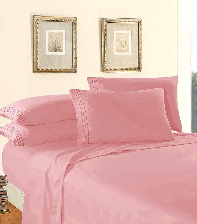 Elegant Comfort Luxury 1500 Premium Hotel Quality Microfiber 4-Piece Sheet Set - Wrinkle Resistant, All Around Elastic Fitted Sheet, Deep Pocket up to 16", California King, Dusty Rose