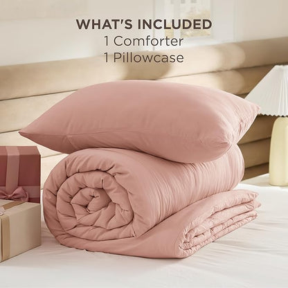 Bedsure Twin/Twin XL Comforter Set, Blush Pink Soft Prewashed Bedding for All Seasons, 2 Pieces GentleSoft™ Bed Set, 1 Lightweight Comforter (68"x88") and 1 Pillowcase (20"x26")