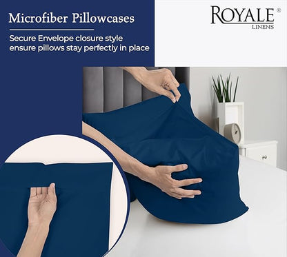 Royale Linens Standard Pillowcase Set of 2 - Bed Pillow Cover - 20"x26" - Navy Pillowcases - 1800 Brushed Microfiber, Wrinkle & Fade Resistant - Soft & Cozy- Standard Size Pillow Case (Navy)
