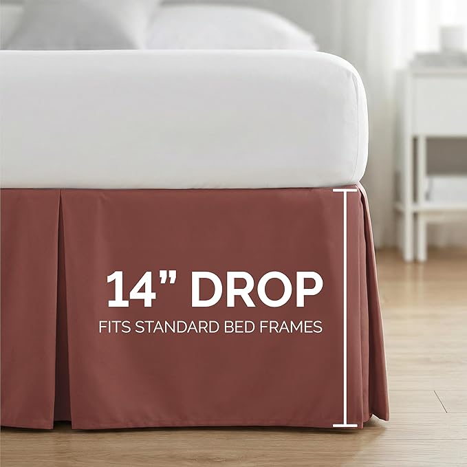 Southshore Fine Living, Inc. Queen Bed Skirt 14 Inch Drop, Pleated Bed Skirting Queen Size, Rust Colored Dust Ruffle, Pet Hair Resistant Bedding, Easy Care Microfiber - Marsala (Terra Cotta)