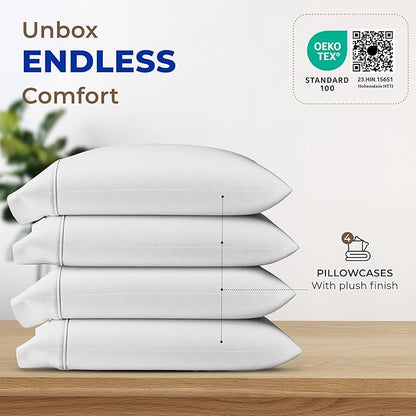 Thread Spread 100% Egyptian Cotton Pillow Cases Queen Size Set of 4 - Luxury 1000 Series Paradise Collection Queen Pillow Cases (Pack of 2, Silver Grey), Soft Cooling Hotel Egyptian Cotton Pillowcases