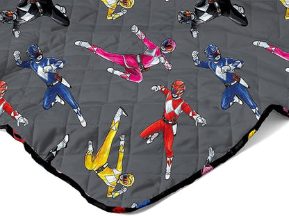 Power Rangers and Helmets Quilted Throw Blanket, Classic Mighty Morphin Helmet Icons, Comfy Throw, Adults Boys Girls, Soft Lightweight Bedding for Bed, or Couch, 60 x 80 Inches