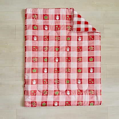 Christmas Toddler Bedding Set for Boys Girls Red White Plaid Colorful Holiday 4PC Toddler Bed Set - Cute Toddler White Bed in a Bag with Snowman Socks GIF Box