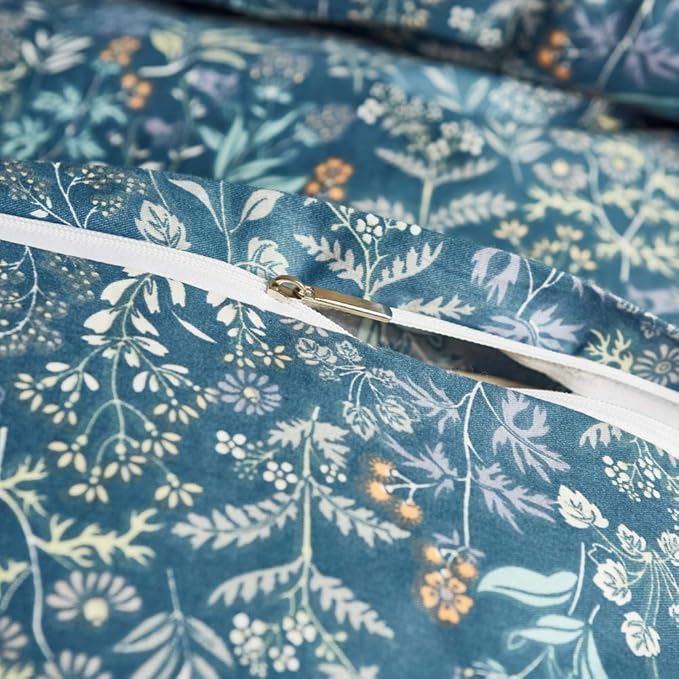mixinni Floral Duvet Cover Queen Flower Pattern Blue Duvet Cover Set Garden Style Bedding Comforter Cover Set with Zipper Closure-Luxury Quality Soft Durable Easy Care (3pcs, Queen/Full Size)