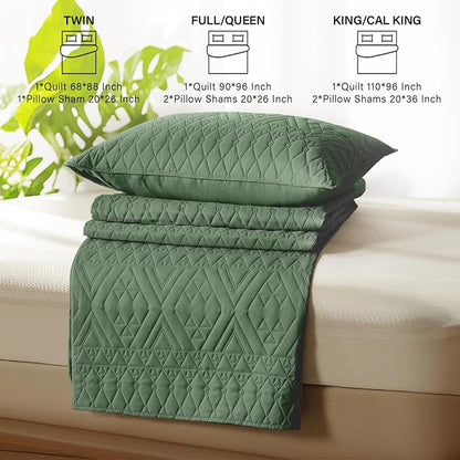 akkialla Twin Size Quilt Bedding Set,Green Lightweight Microfiber Soft Bedspreads,Modern Style Geoetric Pattern Coverlet Set for All Seasons,2 Piece(1 Quilt,1Pillow Sham)