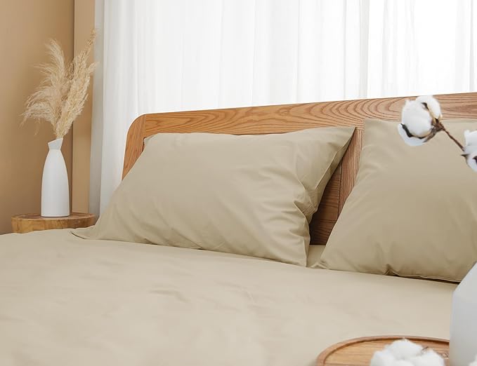 Pillow Cases, King Size Cotton Percale Weave Pillowcases, Pre-Shrunk Breathable and Hypoallergenic Pillowcases, Set of 2 (2 Piece King 20 Inch x 40 Inch, Light Brown)