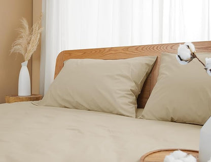 Pillow Cases, Standard Queen Size Cotton Percale Weave Pillowcases, Pre-Shrunk Breathable and Hypoallergenic Pillowcases, Set of 2 (2 Piece Standard/Queen 20 Inch x 30 Inch, Light Brown)