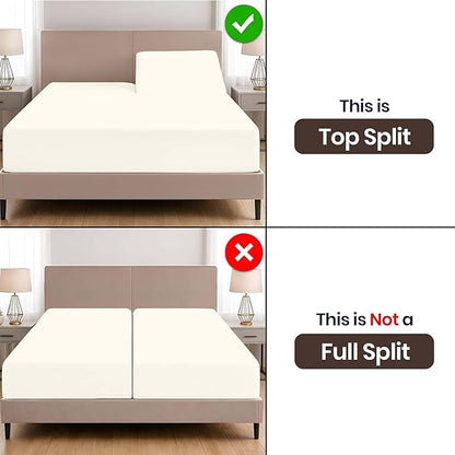 SGI bedding Adjustable Split Head Flex Top Cal King 32" Microfiber Sheet Set Ultra Soft, Cooling & Deep Pocket 15 Fitted, 4-Piece Breathable & Durable Bedding Set for Split Cal King Beds -Butter