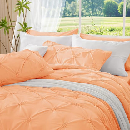 BEDELITE Apricot Twin Comforter Set - 2 Peices Boho Pintuck Bedding Comforter Sets, Lightweight Soft & Warm Twin Bedding Sets with 1 Pillowcase for All Season