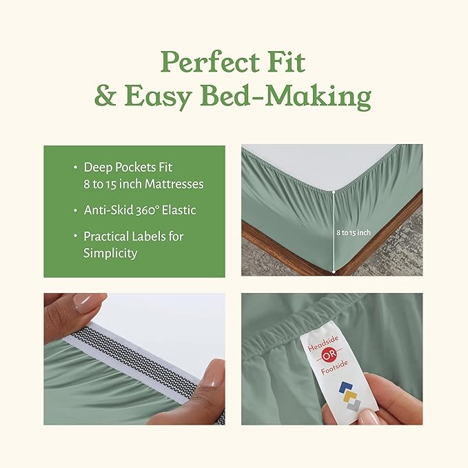 California Design Den Cal King Sheet Set - Soft 100% Organic Cotton, Crisp and Cool Percale Sheets, Deep Pockets with Anti-Skid Elastic, Breathable and Durable Bedding Set - Sage Green