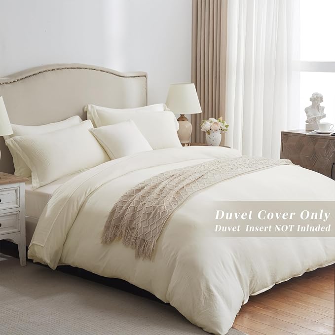 MILDLY Super Soft Duvet Cover - 100% Washed Microfiber Off White Comforter Cover Set 2 Pieces with Zipper Closure & Corner Ties