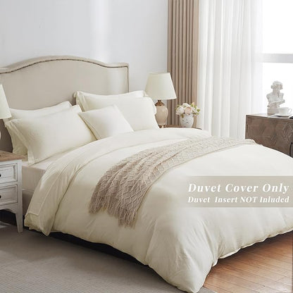 MILDLY Super Soft Duvet Cover - 100% Washed Microfiber Off White Comforter Cover Set 3 Pieces with Zipper Closure & Corner Ties