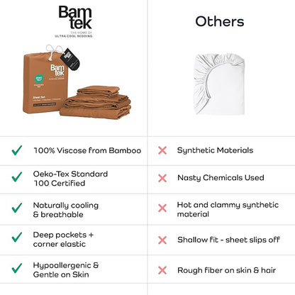 Viscose Bamboo Sheets - Cal King Sheet Set 4PC - Cooling Sheets for Hot Sleepers with Moisture Wicking Technology - Silky Soft 18 Inch Deep Pocket - Almond 72"x84"