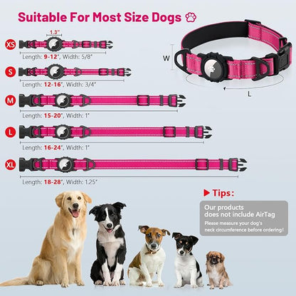 Taglory AirTag Dog Collar with Waterproof Holder for Puppy, Hot Pink, XS | Reflective for Night Walks & Low-Light Safety, Track Your Pup Peace of Mind, Adjustable Soft Padded, No More Dangling Tags