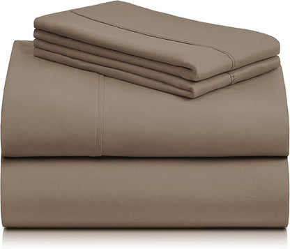 LuxClub 4 PC California King Sheet Set, Breathable Luxury Bed Sheets, Deep Pockets 18" Wrinkle Free Cooling Sheets Machine Washable Hotel Bedding Silky Soft - Dark Khaki Cal King