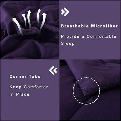DOWNCOOL Twin Comforter Set -All Season Bedding Comforters Sets with 1 Pillow Case -2 Pieces Bed Set Down Alternative Comforter Set -Purple Twin Bedding Sets(64"x88")