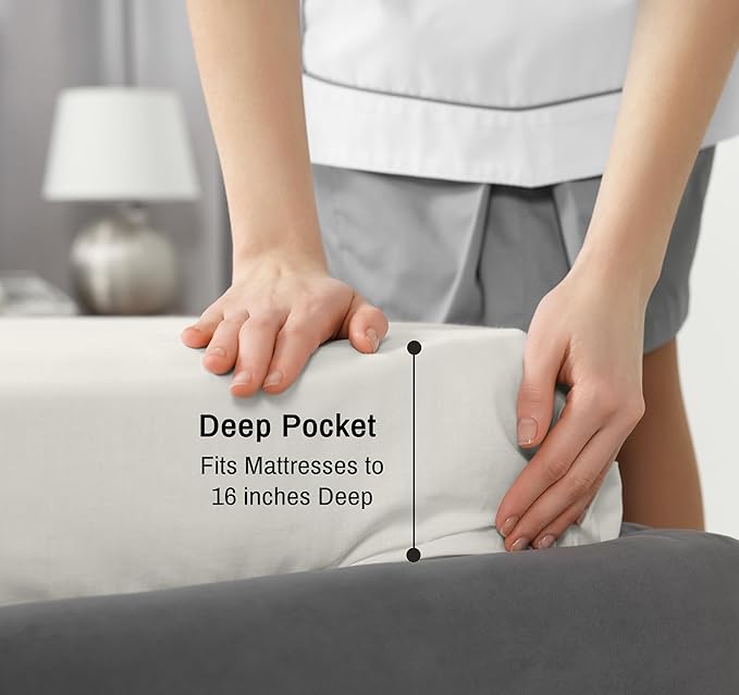 RUVANTI 100% Cotton Sheets – King Size Percale Bedding, Cooling & Breathable, Durable with a Crisp, Soft & Comfortable Feel, 16" Deep Pocket, 4-Piece Set, Ivory